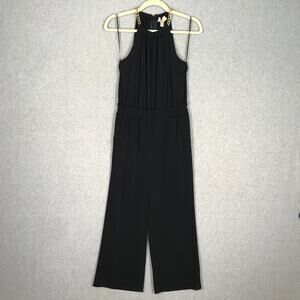 Michael‎ Kors Jumpsuit Womens XS Black Gold Chain Crop Flowy Career Church $155